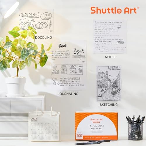 Shuttle Art School & Work Supplies Bundle, 100 Pack Black Retractable Gel Pens + 60 Pack Black Retractable Gel Pen Refills 0.7mm Fine Point for Writing Journaling Taking Notes School Office Home