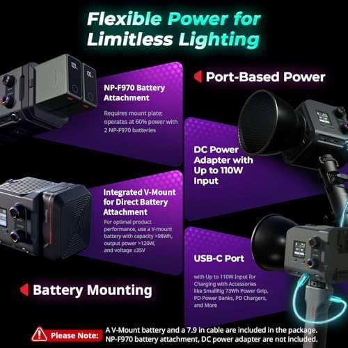 SmallRig RC 100C RGBWW COB Video Light, Portable 100W Continuous Lighting