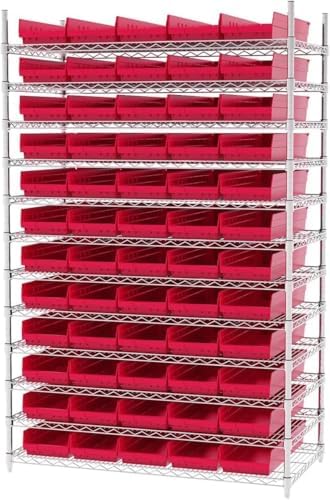 Akro-Mils 30184 Heavy Duty Plastic Shelf Bins, 24"x 8"x 4", Red, 6-Pack