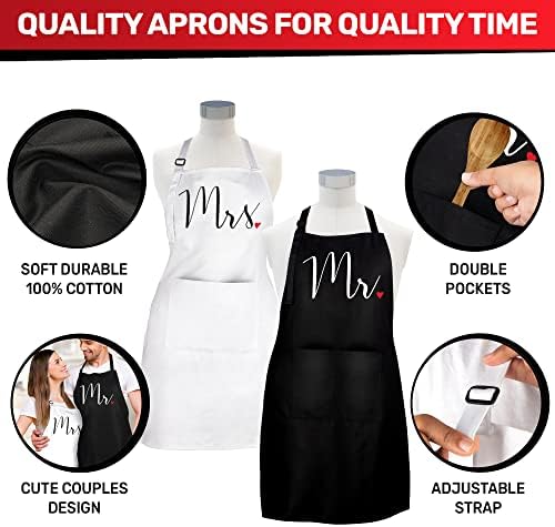 Prazoli His and Her Aprons - Mr and Mrs Couples Engagement, Cute Bridal Shower Gift Anniversary Wedding Registry Items & Decoration, Housewarming Gifts for New Home Newlywed