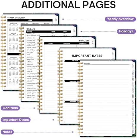 Planner 2026-2027, Monthly & Weekly Jul 2026-Jun 2027 Calendar Book | 6.3" x 8.5", Hardcover Spiral Planner with Tabs, School & Daily Pretty Agenda for Women, Students, Teachers, Shadow Garden