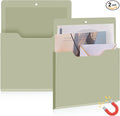 Feifeiya 2 Pcs Magnetic File Folder Wall Hanging Holder Large Pocket Paper Magazine Mail Organizer for Refrigerator Classroom Locker Whiteboard(Vertical,Sage Green,12.2 x 9.4 Inches)