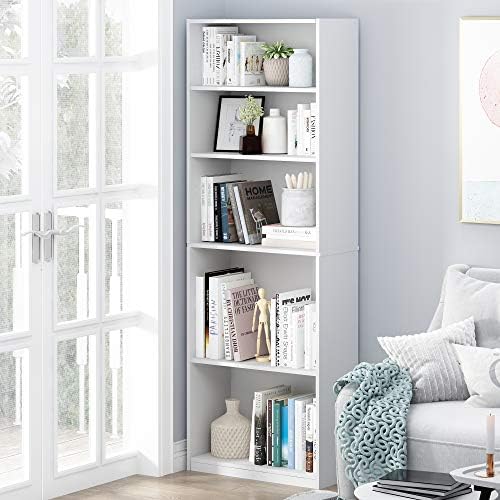 Furinno Jaya 5-Tier Book Shelf with Open Shelf Set of 2, Plain White