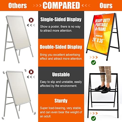 24 x 36 Inch A Frame Sign Portable Double-Sided Folding Sandwich Board with Carry Handle Heavy Duty Slide-in Sidewalk Signboard for Outdoor Street Advertising Poster