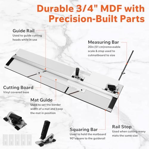 40" Capacity Board Mounted Mat Cutter for Framing – Simplex Elite Mat Cutter with 45° Bevel & Straight Cutting Heads, for Picture Frames, Artwork, Photography & DIY Projects, with Blades & Wrench