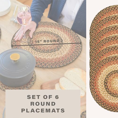 Homespice Russet Braided Placemats for Country Decor, Round 15" Set of 6