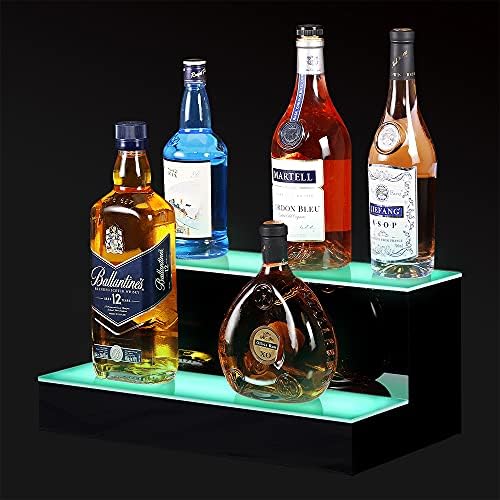MESAlLUP Acrylic 16 Inch 2 Tier LED Liquor Bottle Display Shelf, Lighted Bar Shelves with APP or Remote Control, Mulit Color Lighting for Home Mini Bars Decor, Restaurants & Party Use