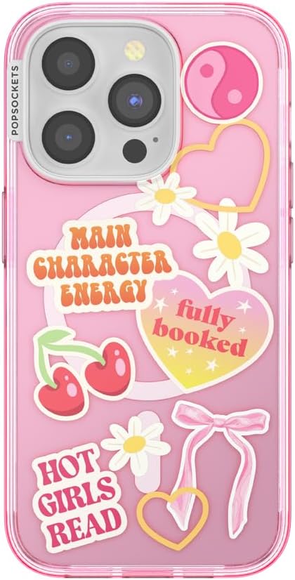 PopSockets iPhone 15 Pro Phone Case with MagSafe, Wireless Charging Compatible, Bookish - Spooky Book Club Clear
