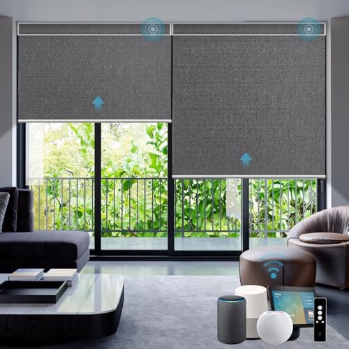 SmartWings Motorized Smart Roller Shades, 100% Blackout Eclipse Anchor Grey