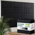 Acoustic Panels 12-Pack Soundproof Wall Panels 12"x12"x0.4" Decorative Sound Dampening for Your Home, Office, Studio, Bedroom & More with Unique GridFrame Carving [Deep Black]
