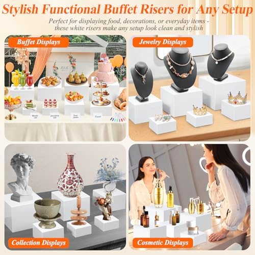 11 Pcs White Acrylic Buffet Risers and Stand with Mini Table Sign and Maker