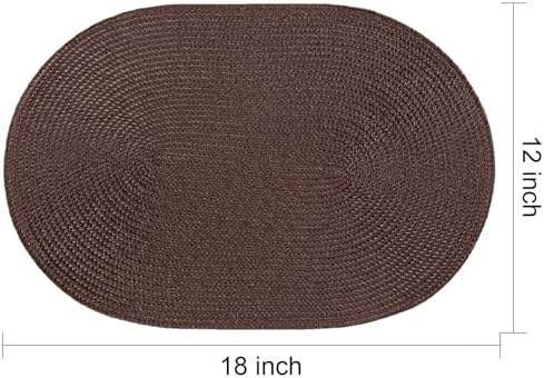 AHHFSMEI Placemats Set of 6 for Dining Table Washable Woven Non-Slip 18x12 inches Placemat Heat-Resistant Durable Table Mats for Dining Table Easy to Clean (Oval Brown, 6)
