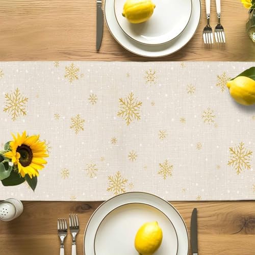 Merry Christmas Table Runner Dresser Scarf 13 x 108 Inch Red Santa Claus Leaf Winter Snowflake Linen Table Runners Non-Slip Heat Resistant Kitchen Dining Table Decor for Home Holidays Indoor Outdoor