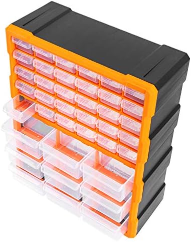 Amazon Basics Wall Mount Hardware and Craft Storage Cabinet Organizer with 39 Drawers, Plastic Garage Organization System with Dividers for Small Parts, Black, Orange, 15" x 6.3" x 18.6"