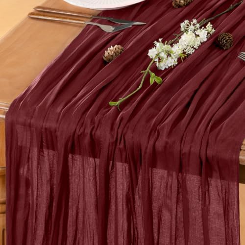 Burgundy Cheesecloth Table Runner Fall Boho Wedding Birthday Home Decor
