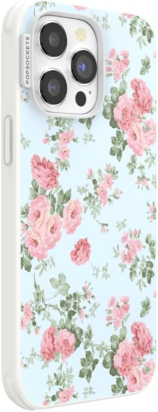 PopSockets iPhone 14 Pro Max Phone Case w/MagSafe- Cottage Tutu Blue | Magnetic, Wireless Charging, Camera & Drop Protection, Light Blue, Baby, Flower, Floral