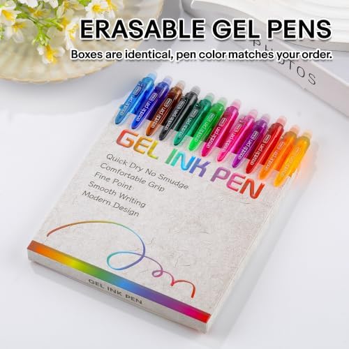 USUAL Retractable Erasable Gel Pens 12 Assorted Colors 0.5mm Smooth Writing, Make Mistakes Disappear, Office & Back-to-School Supplies (12 Colors)
