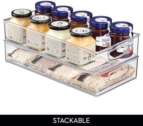 iDesign Stackable Clear Plastic Extra Long Pantry Organizers, 4-Pack