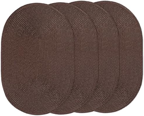 AHHFSMEI Placemats Set of 4 for Dining Table Washable Woven Non-Slip 18x12 inches Placemat Heat-Resistant Durable Table Mats for Dining Table Easy to Clean (Oval Brown, 4)