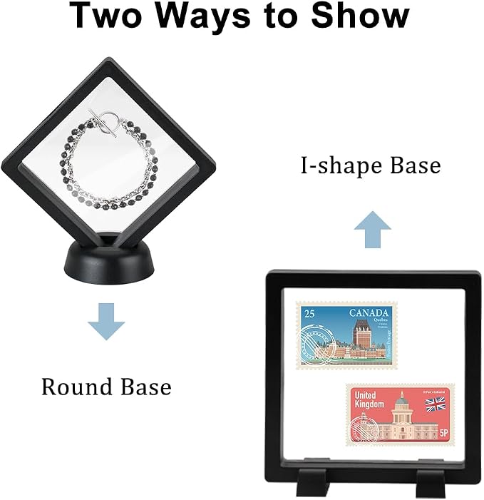 RETON 40 Pack 3D Floating Frame Display Case with Bases, Challenge Coin Display Holder Stands, Large Suspension PE Transparent Jewelry Storage Boxes for Medallions Specimen Stamps