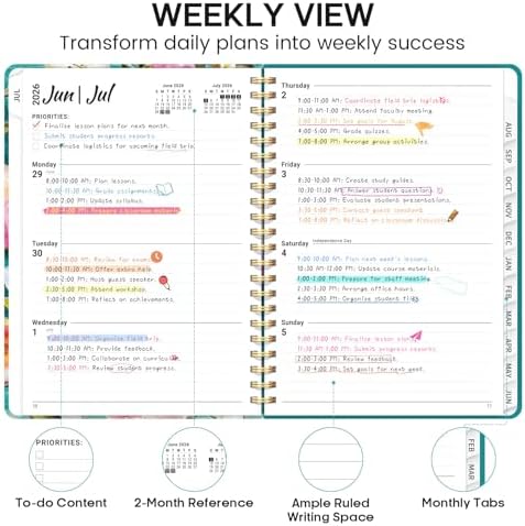 Planner 2026-2027, Weekly & Monthly Academic Calendar, Jul 2026 – Jun 2027