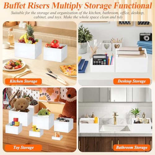 11 Pcs White Acrylic Buffet Risers and Stand with Mini Table Sign and Maker