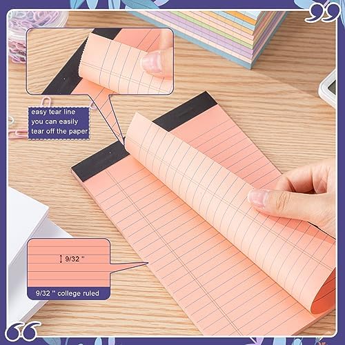 Lincia 24 Pcs 5" x 8" Small Legal Pads Colored Lined Note Pads Narrow Ruled Writing Notepads 50 Sheets Per Micro Paper Notebook Lined and Perforated for College Office Supplies (Bright Colors)