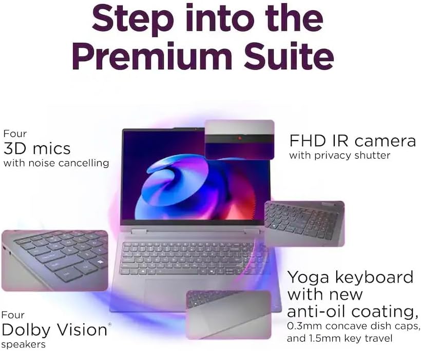 Lenovo Yoga 7i 2-in-1 AI PC Laptop 16" 2K WUXGA IPS Touch, Intel Core Ultra 7 256V, 16GB RAM 512GB SSD, Intel Arc Graphics 140V, Backlit KB, FP Reader, Thunderbolt, Win11, w/USB 3.0 Hub, W/GaLiMu