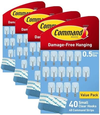 Command Small Clear Wire Toggle Hooks, 40 Wall Hooks and 48 Strips, Damage-Free Hanging with Adhesive, Great forHanging, Organization and Storage, Holds up to 0.5 lb (Pack of 4)