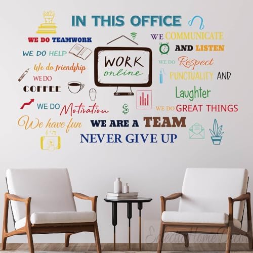 Inspirational Office Wall Decals - Motivational Team Quotes, Positive Sayings, Modern Office Wall Decor, Reusable Stickers for Workplace Motivation.