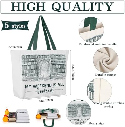 Fulmoon 10 Set Christmas Book Club Gifts Bulk Book Lovers Canvas Tote Bags with Notebooks Ballpoint Pens for Bookish Librarian Reader Women Gifts