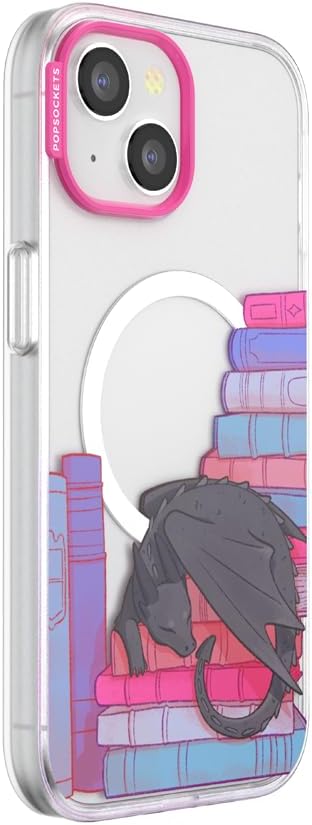 PopSockets iPhone 15 Phone Case with MagSafe- Curled Up & Cozy | Magnetic, Wireless Charging, Camera & Drop Protection, Dragon