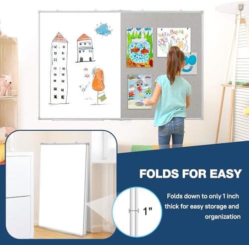Large White Board Dry Erase Foldable Bulletin Board Combo 48x36 for Wall