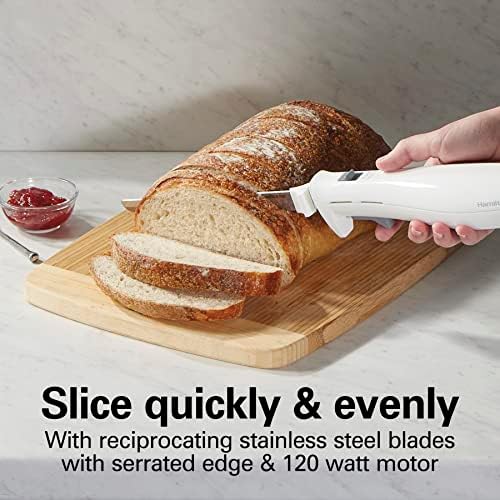 Hamilton Beach Electric Knife Set for Carving Meats, Poultry, Bread, Crafting Foam & More, Reciprocating Serrated Stainless Steel Blades, Ergonomic Design Storage Case + Fork Included, 5 Foot Cord