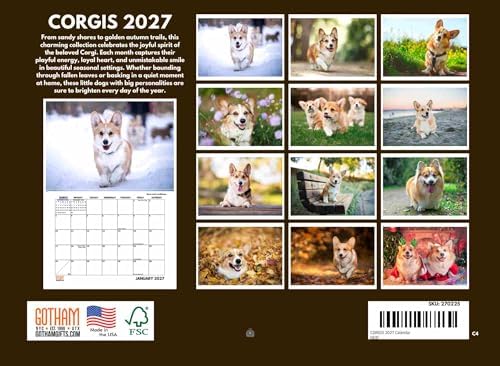 Corgi Calendar 2027 Monthly Wall Calender 12 Month