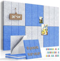 Large Felt Board Tiles for Wall with 30 Push Pins, 11.8"x11.8" Pack of 6 Pin Board Notice Boards for Home Office Kitchen, Bulletin Board Wall Tiles for Photos Memos (Blue+Grey, 6 Pack)