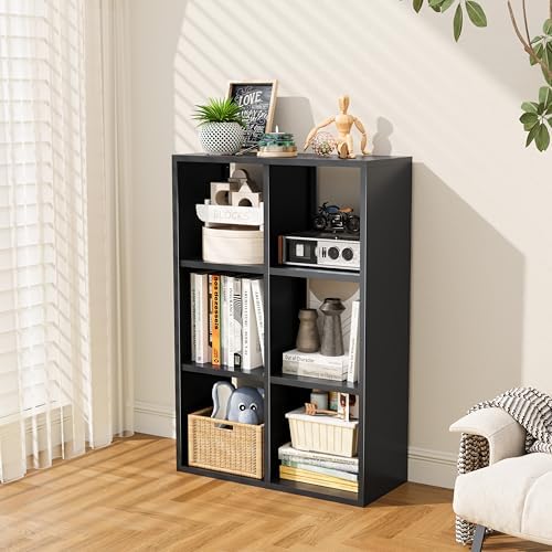 6 Cube Organizers and Storage, Open Shelf Storage, Includes 4 Corner Bumpers, Space-Saving Vertical Storage for Living Room, Home Office, 41.7" H x 27.6" W x 11.8" D, Black