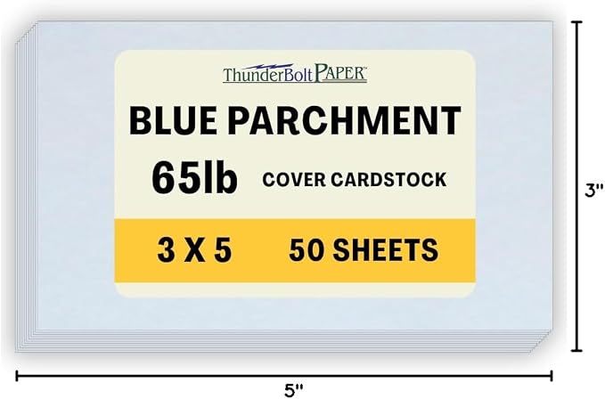 50 Blue Parchment 65lb Cover Weight Paper - 3" X 5" (3X5 Inches) Photo|Card|Frame Size - Printable Cardstock Colored Sheets Old Parchment Semblance