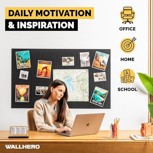 WALLHERO Large Bulletin Board, Tack Board, 59"x36" | 15 Pack | Wall Pin Board, Cork Board Alternative for Walls, Tablero de Corcho para Pared, Cord Board for Wall (Black Slats)