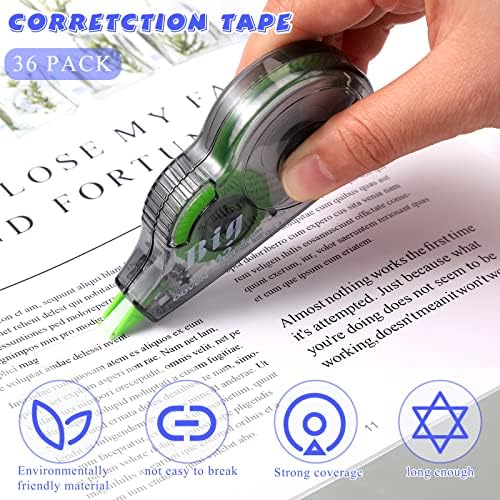 Yexiya 36 Pcs Correction Tape, Colorful Original Correction Tape White Wide Tape Easy to Use Cute Correction Roller for School Home Office Supplies, 0.2 Inch x 39.4 Feet (Blue, Orange, Green)