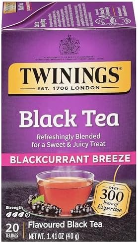 Twinings Blackcurrant Breeze Black Tea Individually Wrapped Bags, 20 Count (Pack of 1), Sweet, Tangy Taste, Caffeinated, Enjoy Hot or Iced, 20 Teabags