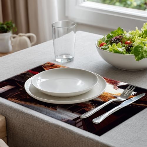 Batmerry Autumn Oriental Maple Linen Placemats Set of 4, Classical Architecture Paths Fallen Leaves Washable Table Mats for Kitchen Table Thickened Heat Insulation Dining Set Indoor Outdoor 12X18 in