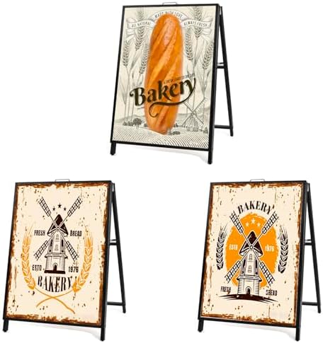 USCNC 3 PACK 24 x 36 Inch A Frame Sign Double-Sided Folding Sandwich Board Heavy Duty Slide-in Sidewalk Signboard for Outdoor Street Advertising Poster(Frame only，No white board)