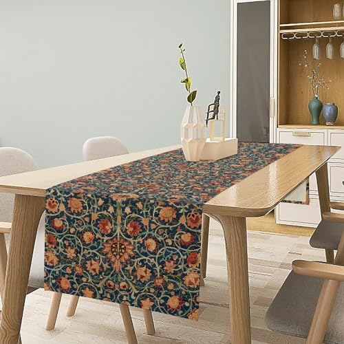 William Morris Floral Table Runner Vintage Flowers Strawberry Thief Table Runner for Dining Table Decor 13 x 60 Inch