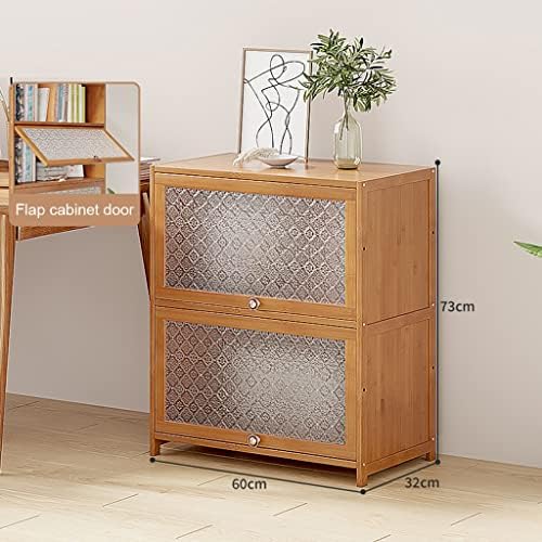 Bamboo Bookcase with flip-up Acrylic Doors, 1-5 Tier Free Standing Book Shelf Storage Organizer for Living Room Office Bedroom (Wood 60 * 32 * 73cm)