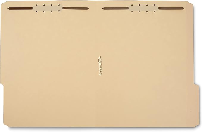 Amazon Basics Manila File Folders with Fasteners, 1/3 Cut Reinforced Tab, Letter Size, Expandable, Document Organizer, Beige, 50-Pack