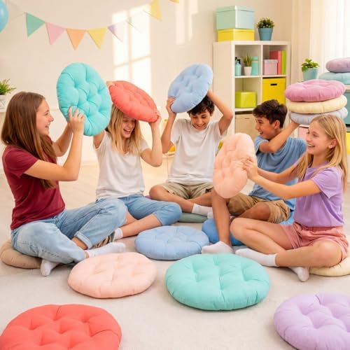 Fumete 12 Pcs Round Floor Pillows Cushions Seating 16 x 16 Inches Floor Round Cushions for Kids Toddlers Flexible Reading Chair Pillows for Classroom Home School Playing Supplies(Candy Color)