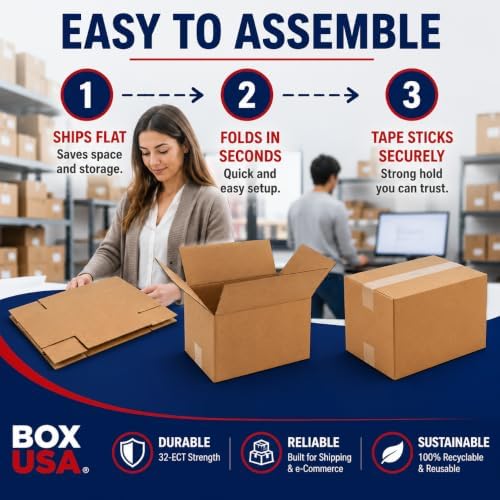 BOX USA Moving Boxes Holds 65lbs, 20"L x 20"W x 15"H (6-Pack) Large - Corrugated Cardboard Box for Shipping, Mailing, Packing, Packaging and Storage