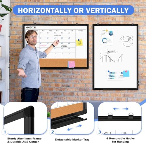 Calendar Whiteboard Dry Erase for Wall, 36" x 24" Month White Board Black