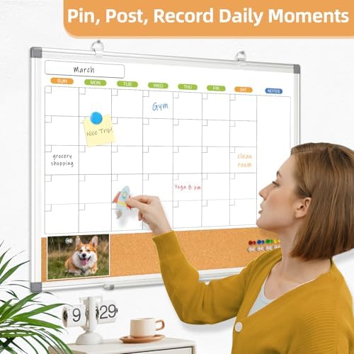 Calendar Whiteboard for Wall, 36" x 24" Dry Erase Monthly White Board